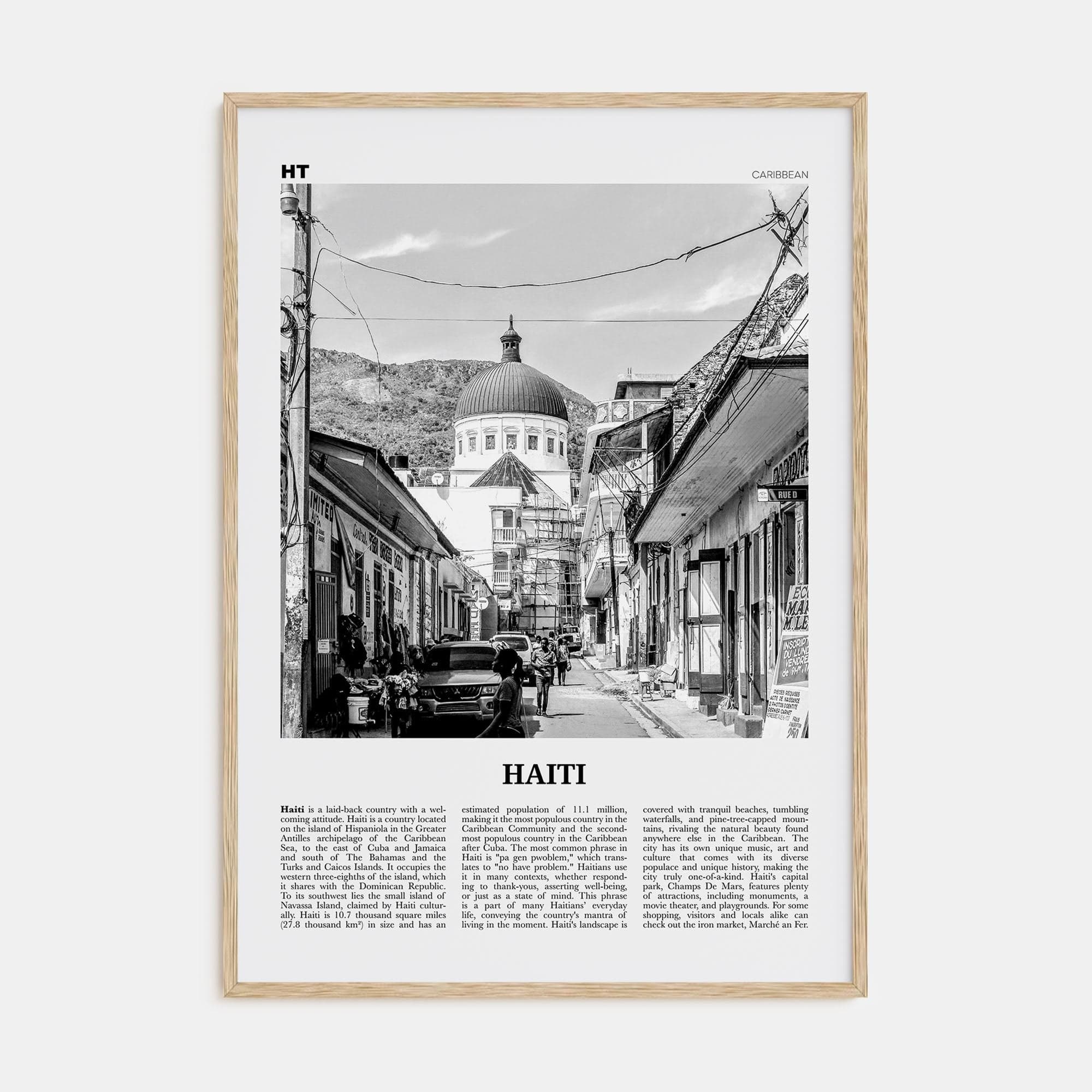 Haiti No 2 Poster Natural Wood / 8x12 in Nbourhood Travel B&W Poster