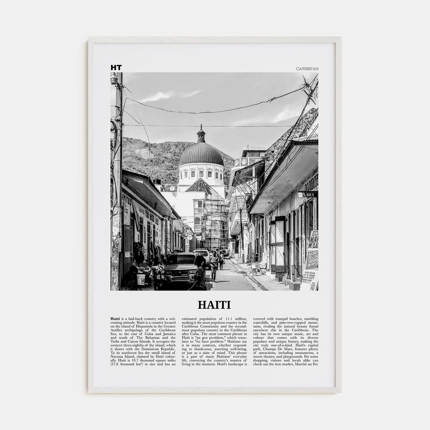 Haiti No 2 Poster White Wood / 8x12 in Nbourhood Travel B&W Poster