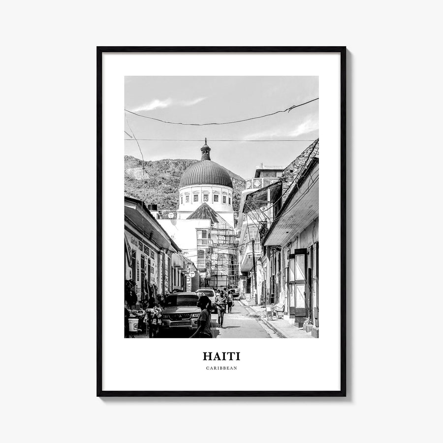 Haiti no. 3 black & white classic poster of Caribbean – vertical wall art, unframed print shown in interior mockup