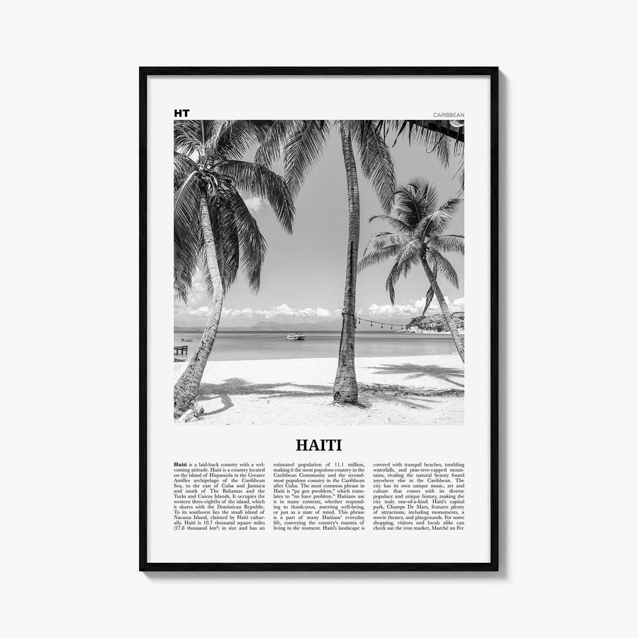 Haiti no. 3 black & white newspaper poster of Caribbean – vertical wall art, unframed print shown in interior mockup