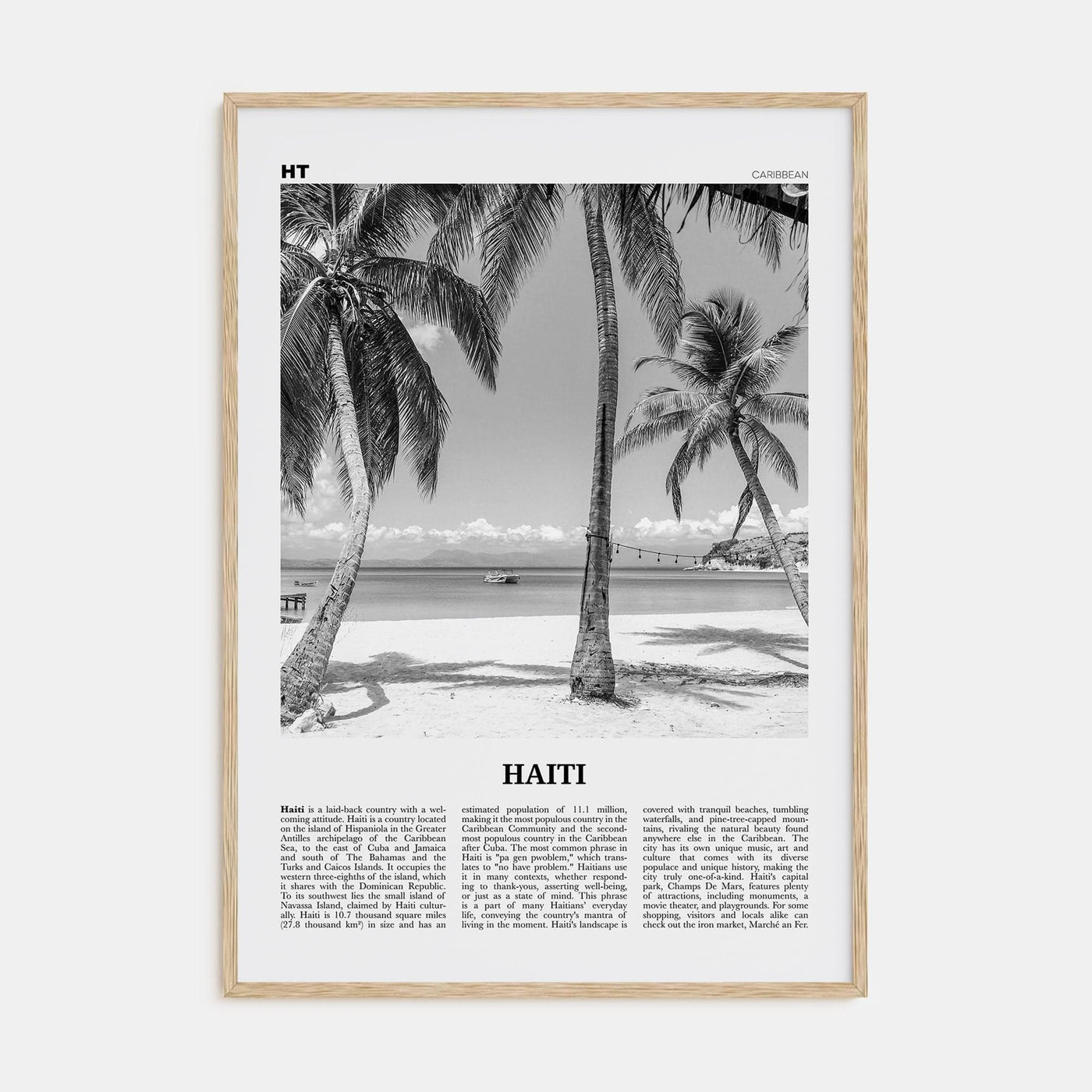 Haiti No 3 Poster Natural Wood / 8x12 in Nbourhood Travel B&W Poster