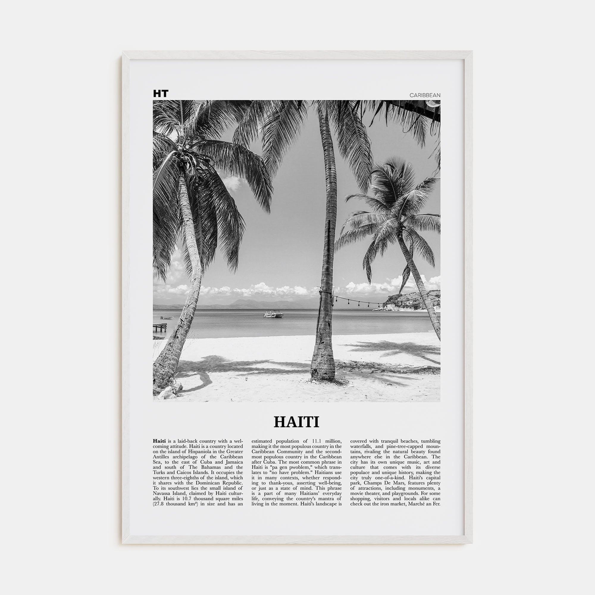 Haiti No 3 Poster White Wood / 8x12 in Nbourhood Travel B&W Poster