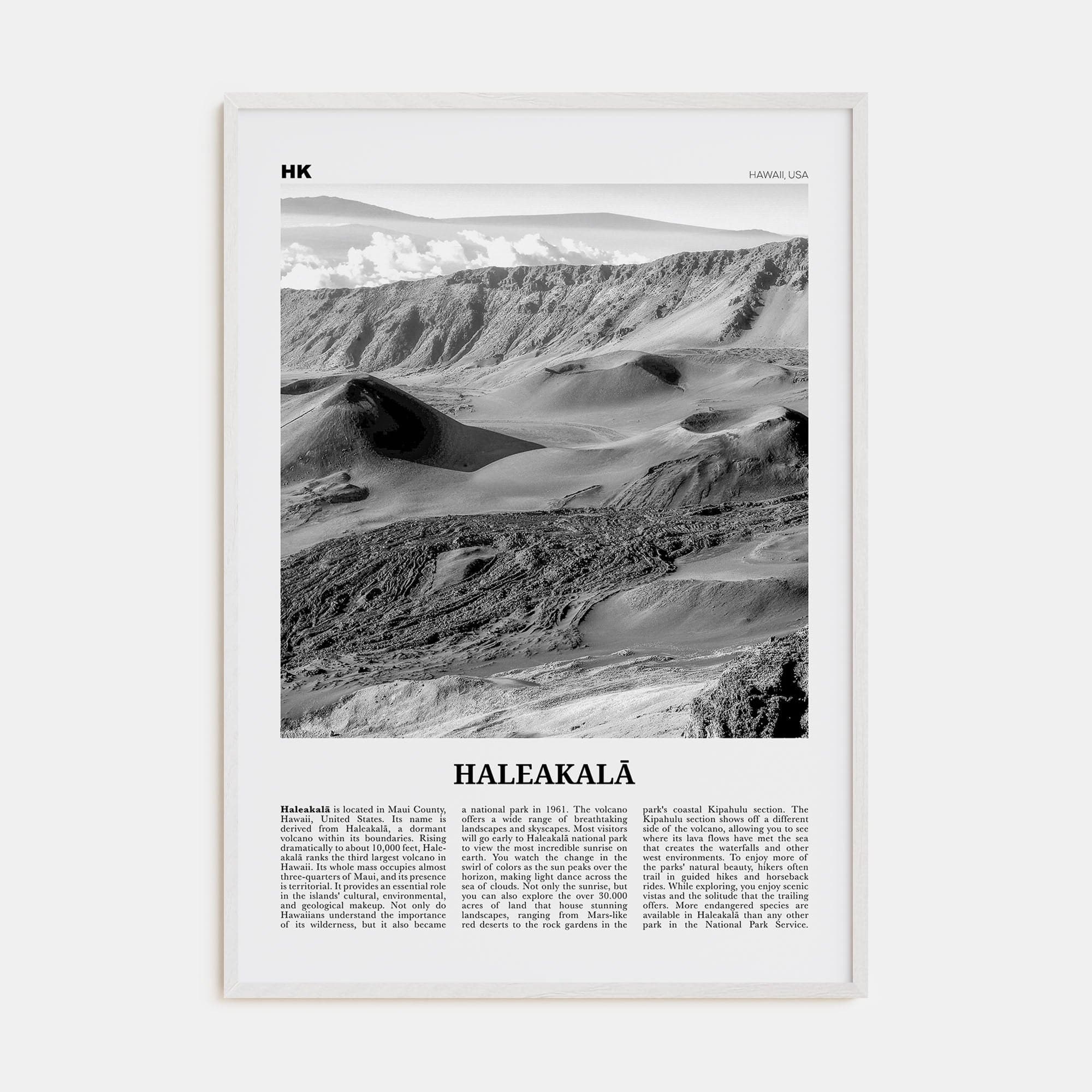 Haleakalā Poster White Wood / 8x12 in Nbourhood Travel B&W Poster