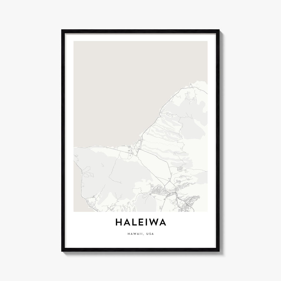 Haleiwa black & white map poster of Hawaii, USA – vertical wall art, unframed print shown in interior mockup