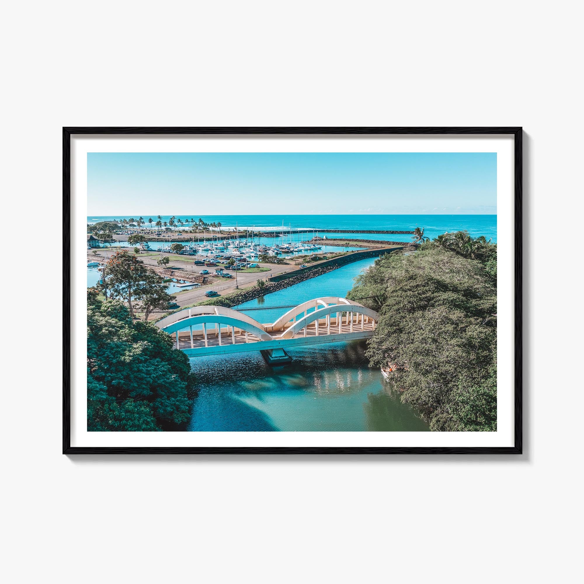 Haleiwa colorful photo poster of Hawaii, USA – horizontal wall art, unframed print shown in interior mockup