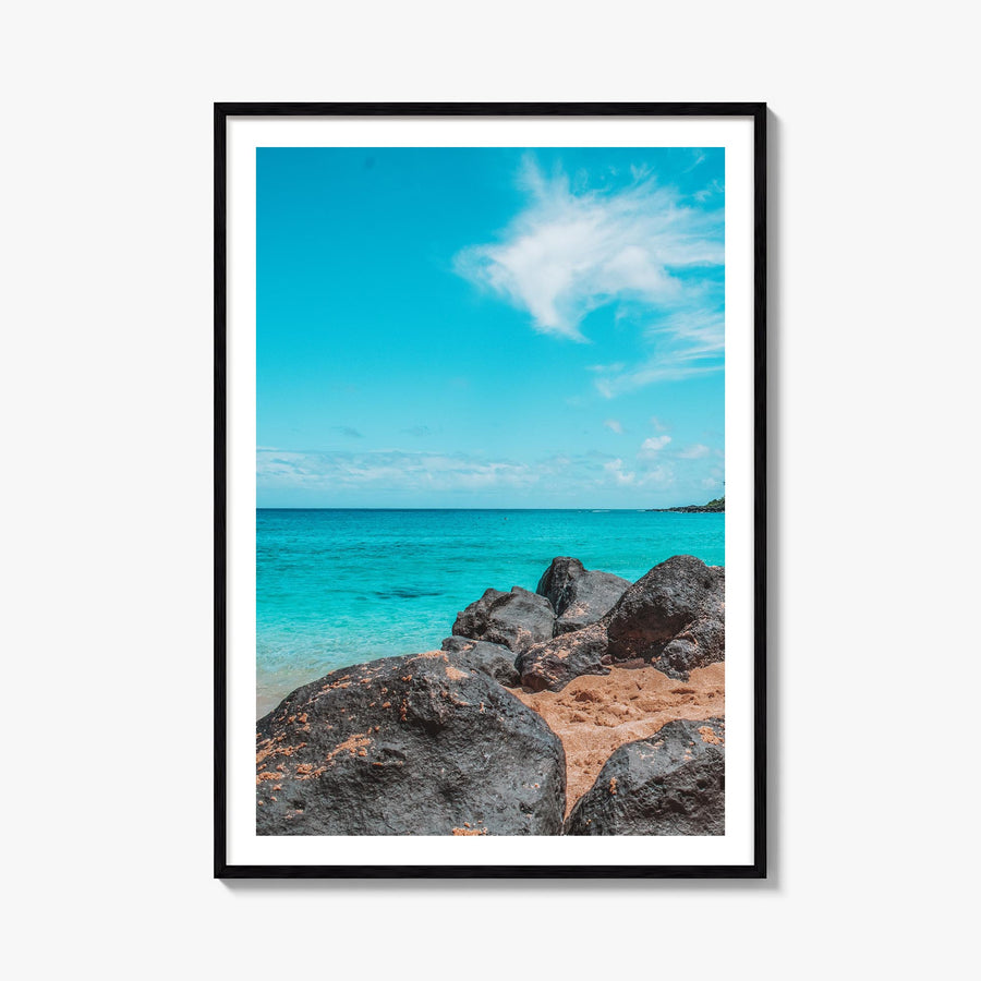 Haleiwa colorful photo poster of Hawaii, USA – vertical wall art, unframed print shown in interior mockup