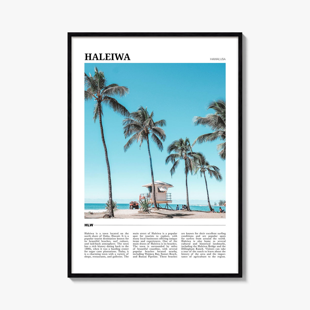 Haleiwa colorful travel poster of Hawaii, USA – vertical wall art, unframed print shown in interior mockup