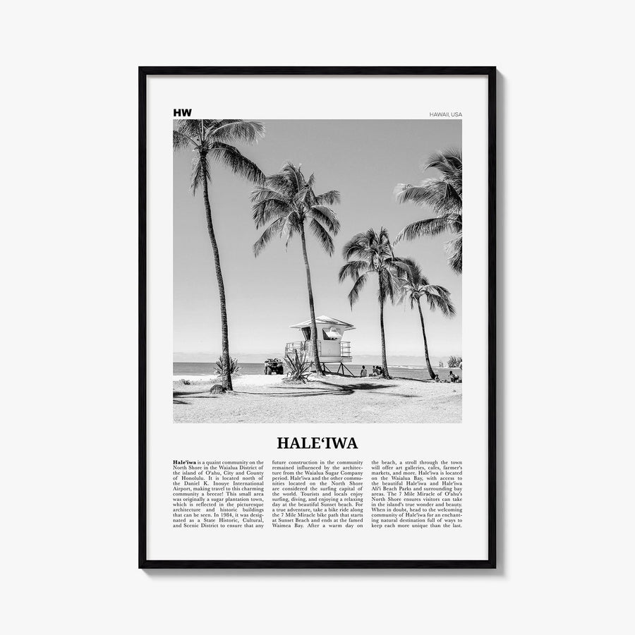 Haleiwa no. 1 black & white newspaper poster of Hawaii, USA – vertical wall art, unframed print shown in interior mockup