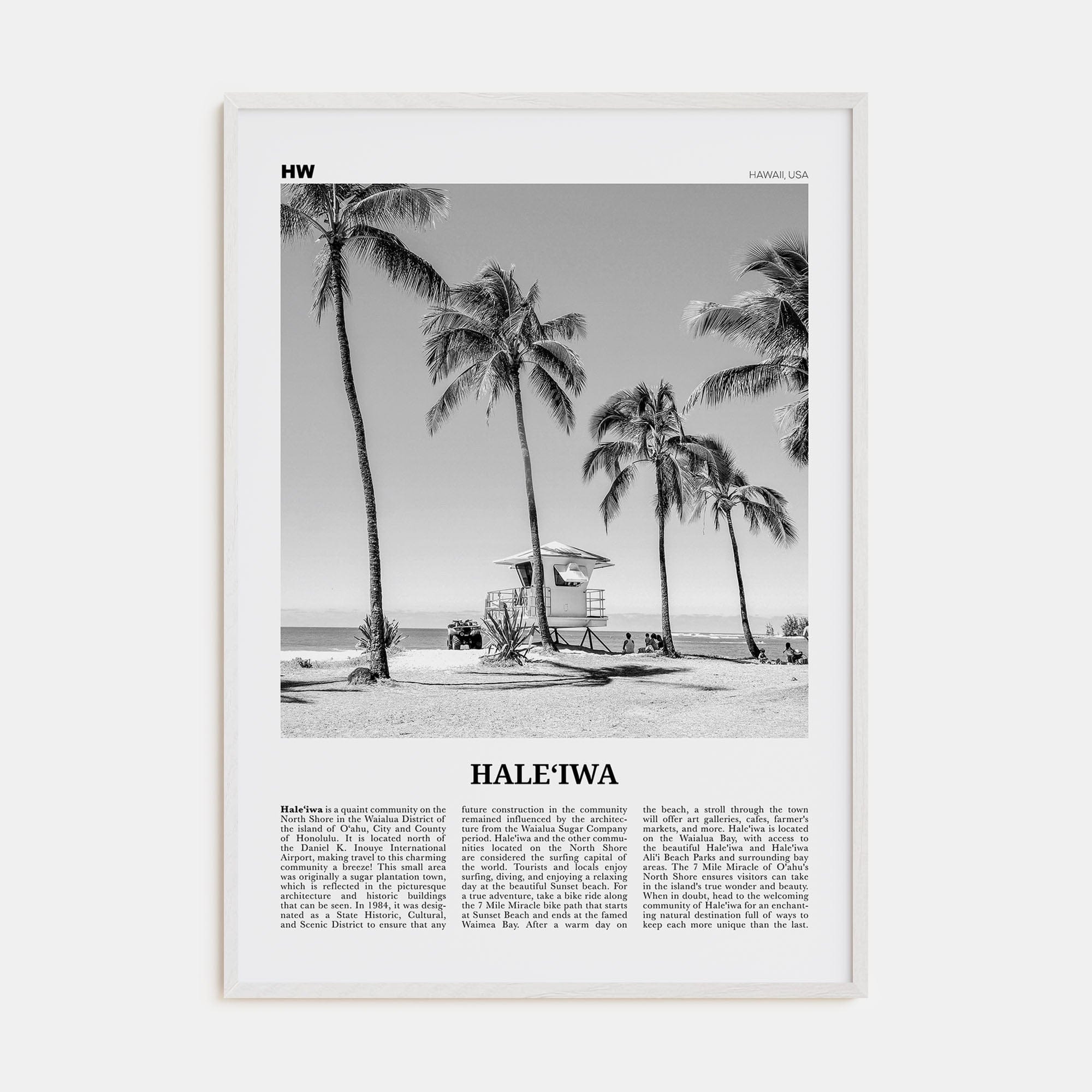 Haleiwa No 1 Poster White Wood / 8x12 in Nbourhood Travel B&W Poster