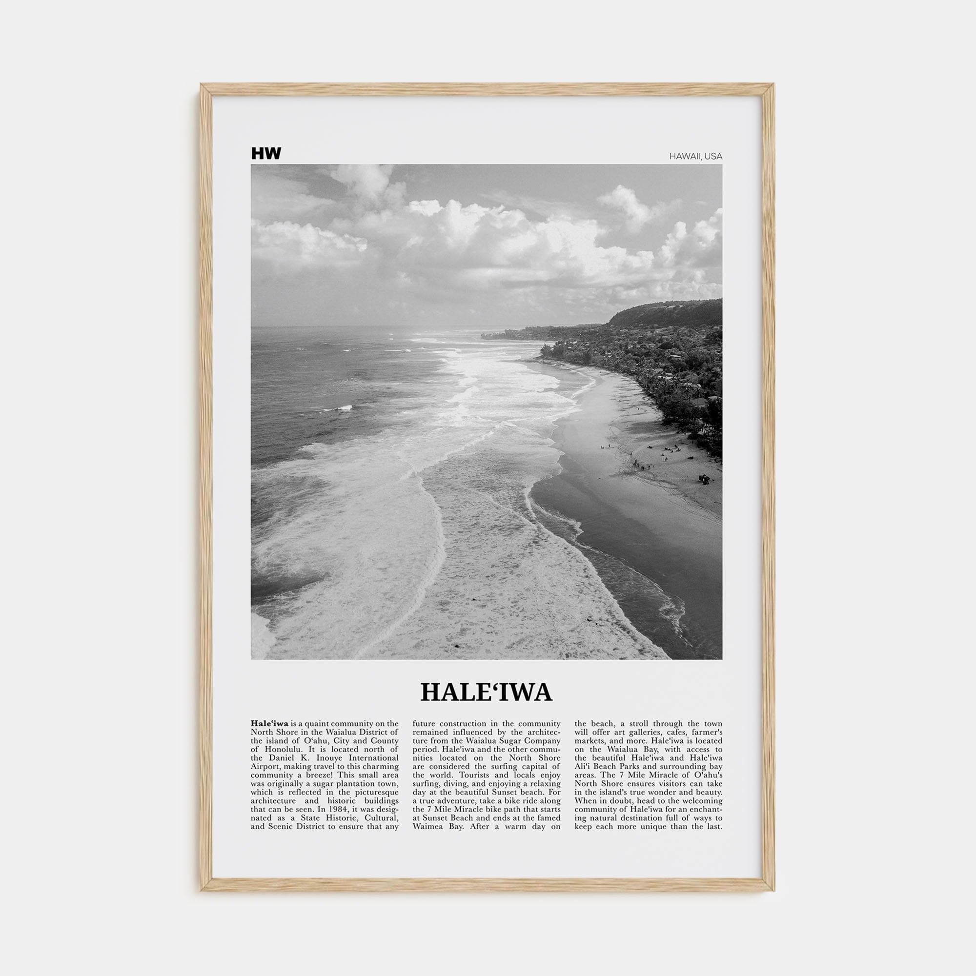 Haleiwa No 2 Poster Natural Wood / 8x12 in Nbourhood Travel B&W Poster