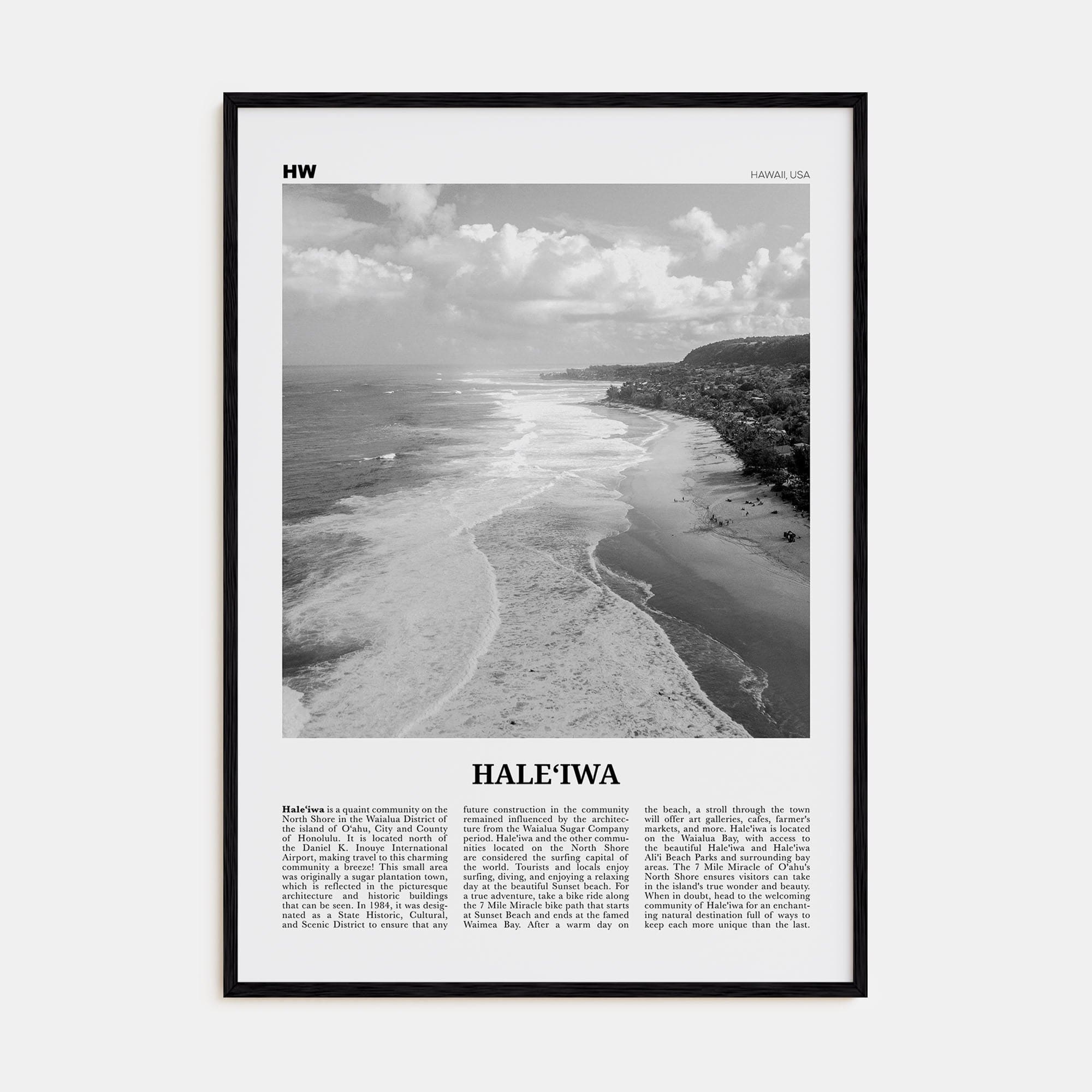 Haleiwa No 2 Poster Black Wood / 8x12 in Nbourhood Travel B&W Poster