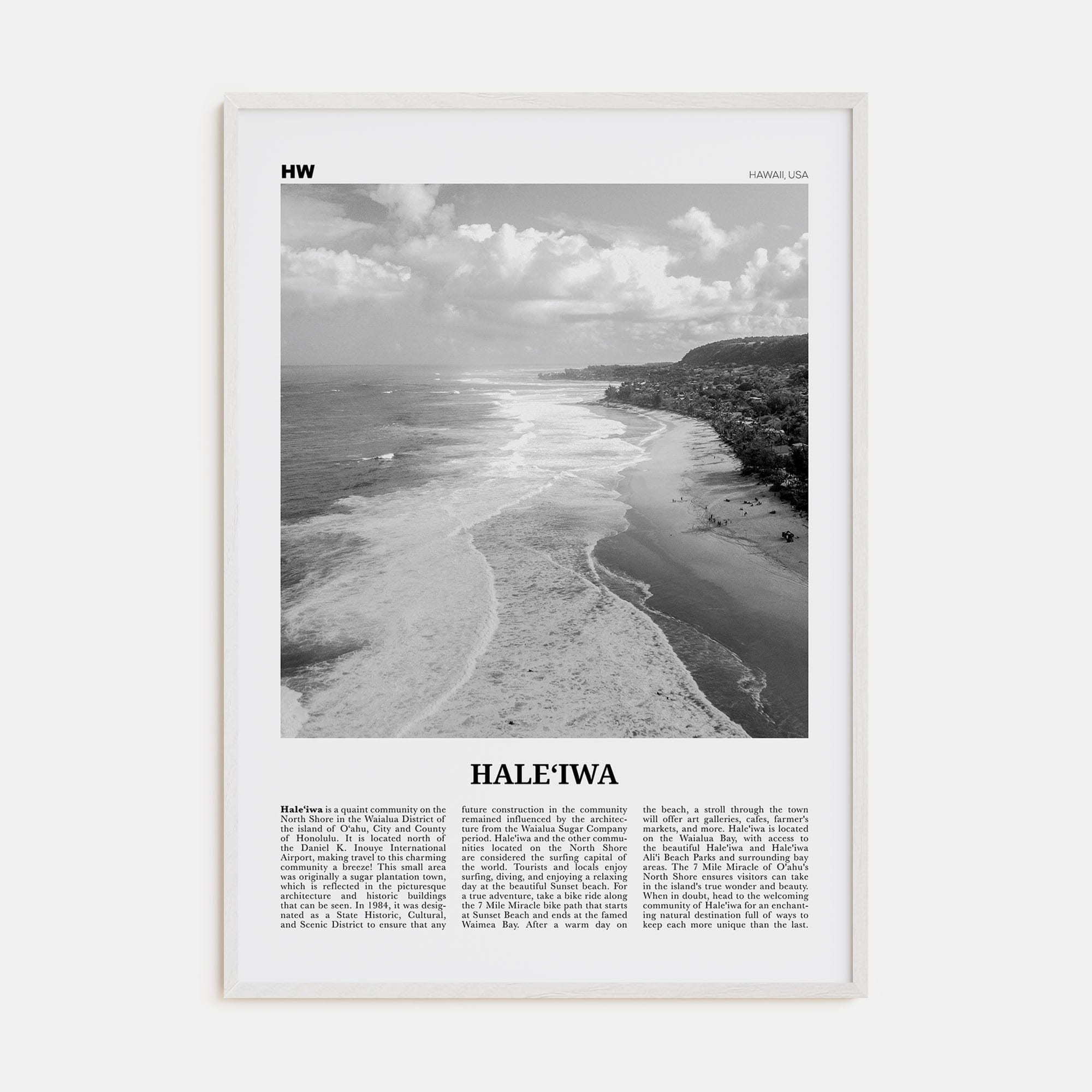 Haleiwa No 2 Poster White Wood / 8x12 in Nbourhood Travel B&W Poster