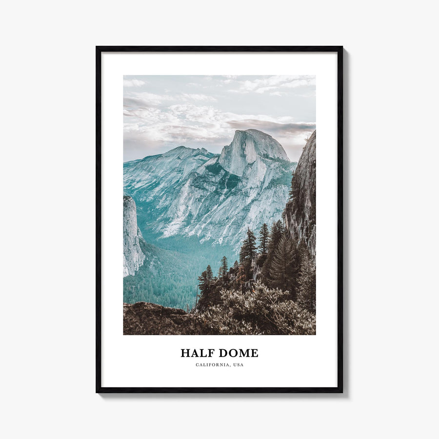 Half Dome colorful classic poster of Yosemite, California – vertical wall art, unframed print shown in interior mockup