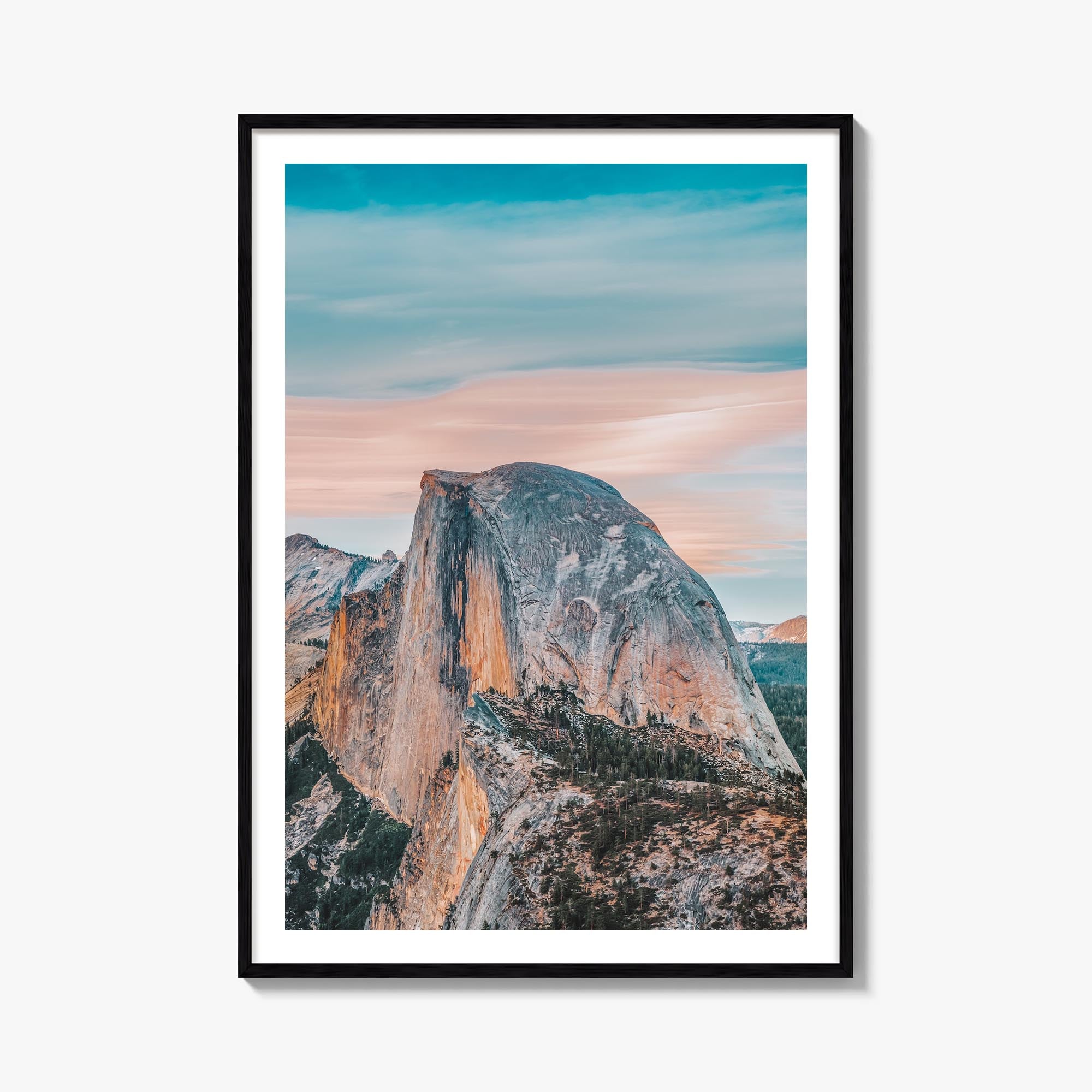 Half Dome colorful photo poster of Yosemite, California – vertical wall art, unframed print shown in interior mockup