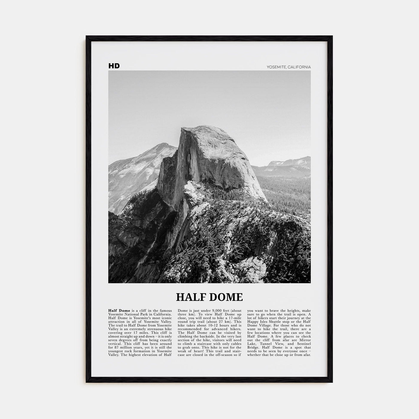 Half Dome Poster Black Wood / 8x12 in Nbourhood Travel B&W Poster