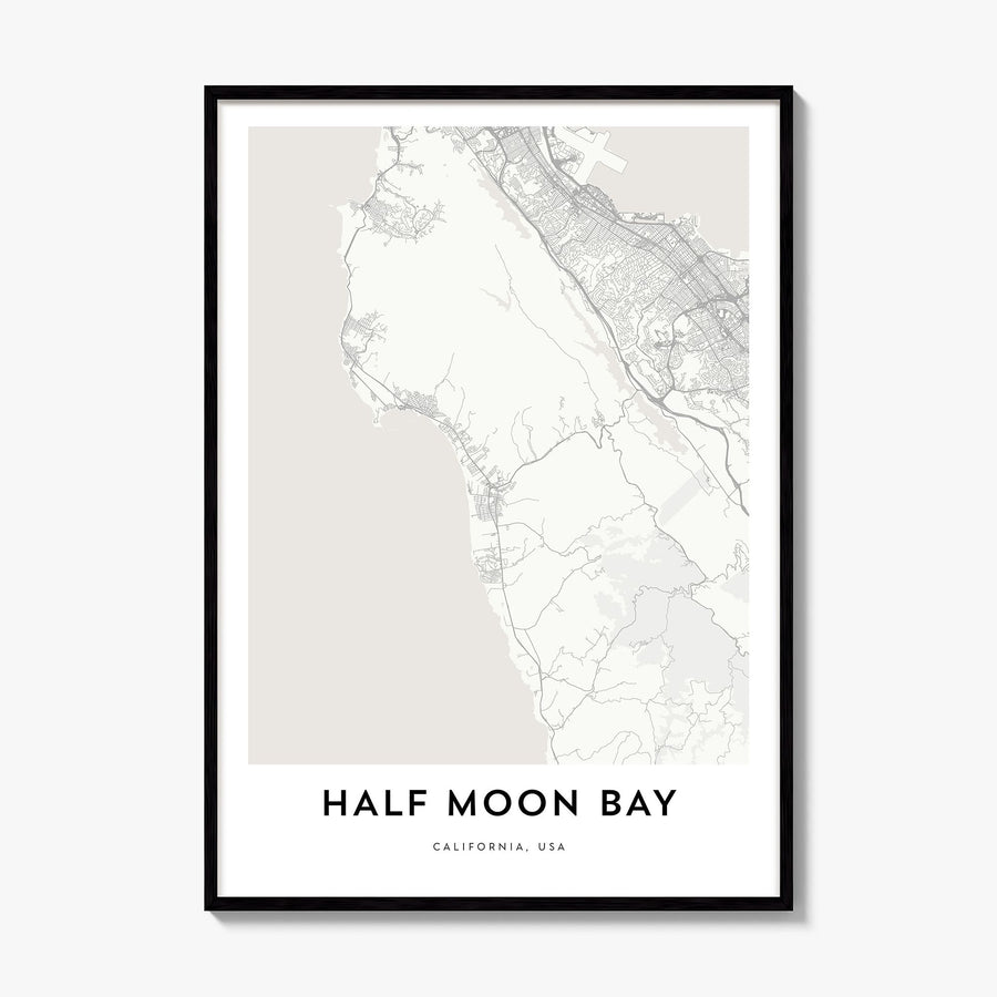 Half Moon Bay Map Poster, framed poster mockup
