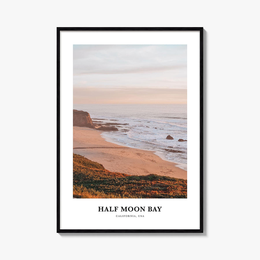 Half Moon Bay no. 1 colorful classic poster of California, USA – vertical wall art, unframed print shown in interior mockup