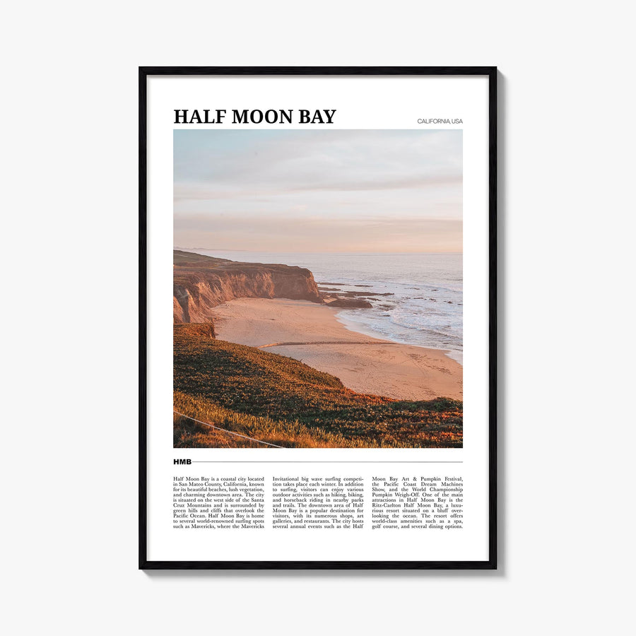 Half Moon Bay no. 1 colorful travel poster of California, USA – vertical wall art, unframed print shown in interior mockup