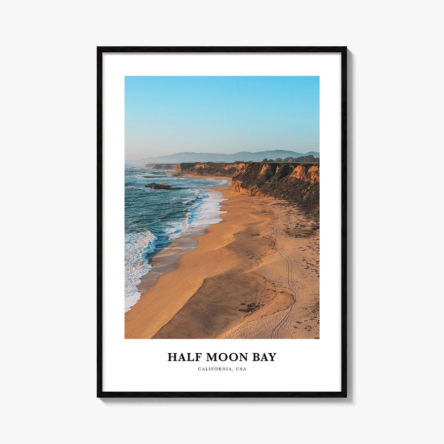 Half Moon Bay no. 2 colorful classic poster of California, USA – vertical wall art, unframed print shown in interior mockup