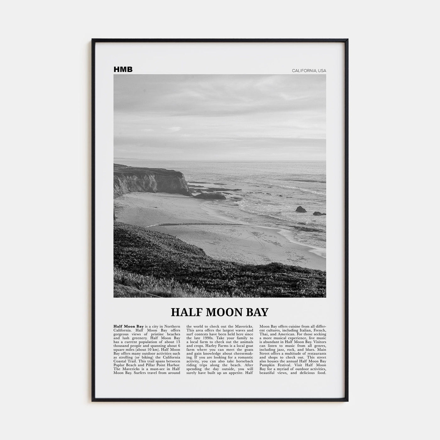 Half Moon Bay Poster None / 8x12 in Nbourhood Travel B&W Poster