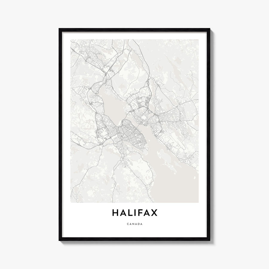 Halifax black & white map poster of Nova Scotia, Canada – vertical wall art, unframed print shown in interior mockup