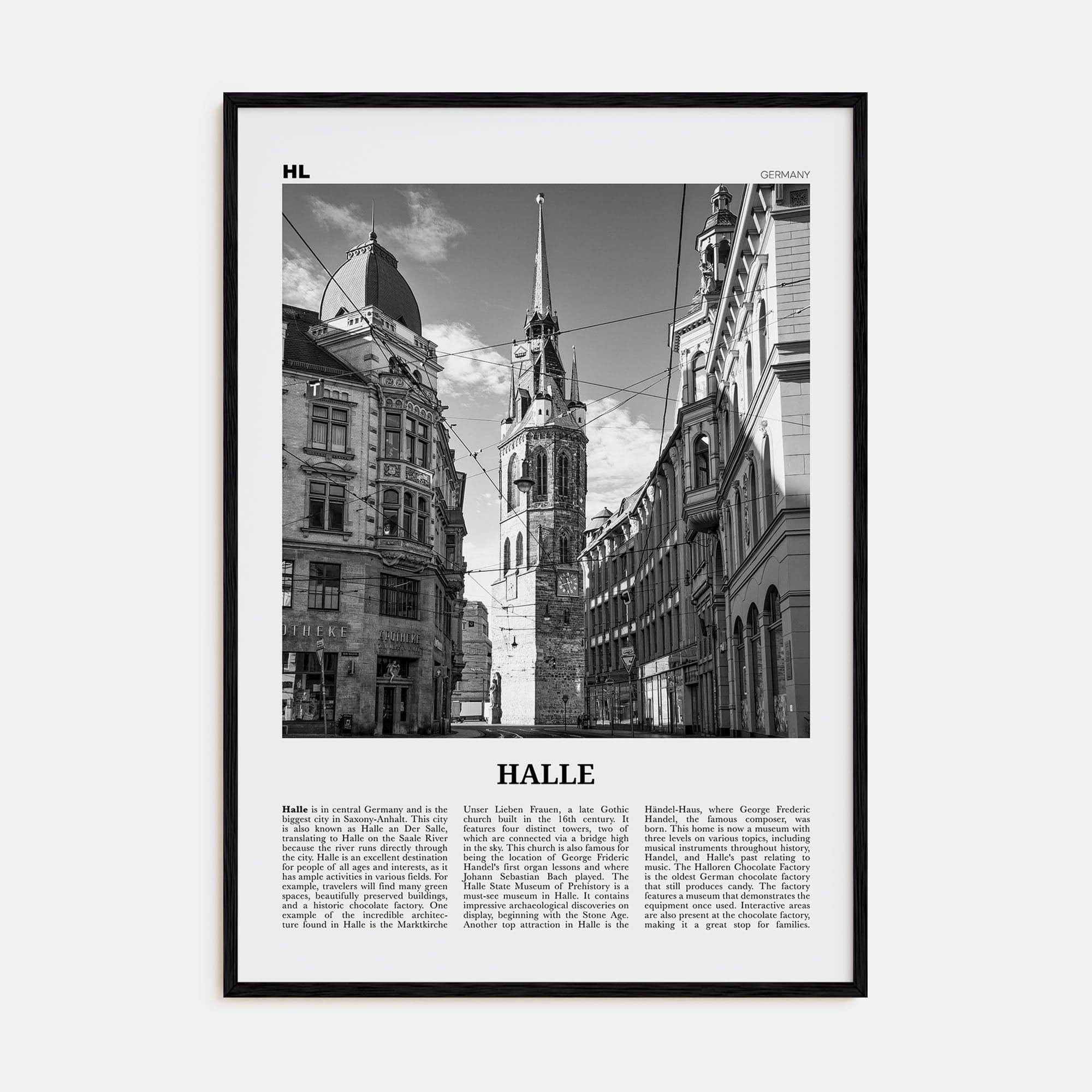 Halle Poster Black Wood / 8x12 in Nbourhood Travel B&W Poster