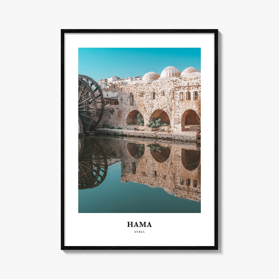 Hama colorful classic poster of Syria – vertical wall art, unframed print shown in interior mockup