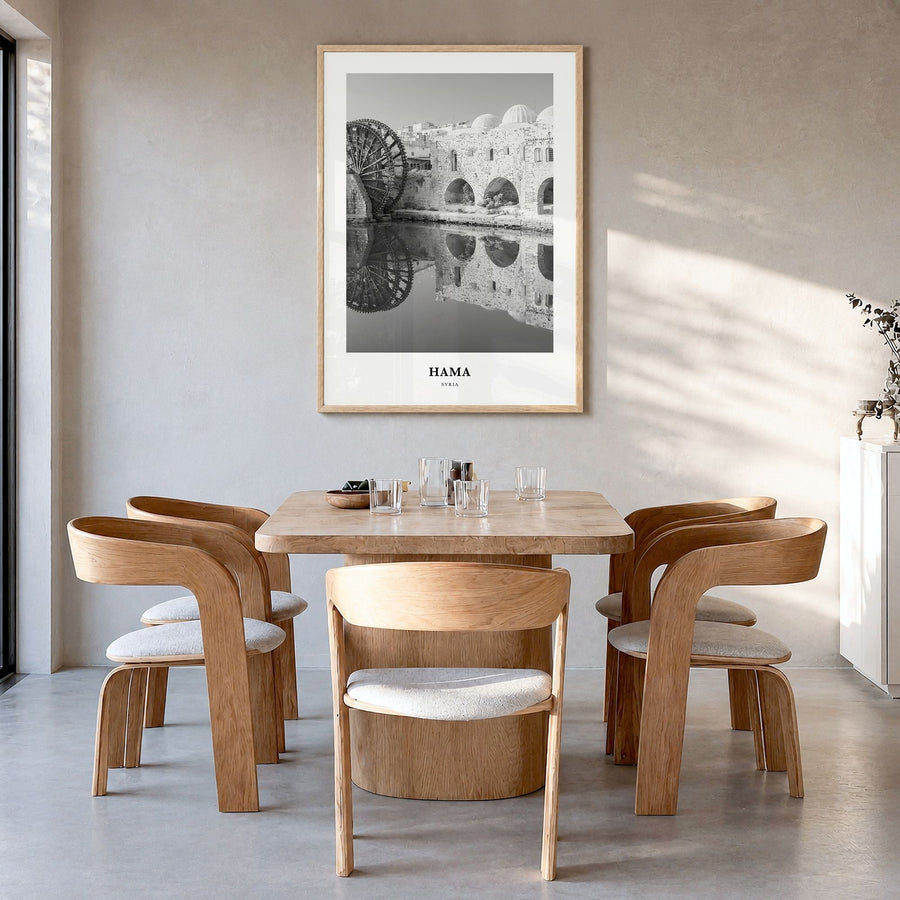 Hama Classic Poster in a natural wood frame, hanging in a dining room