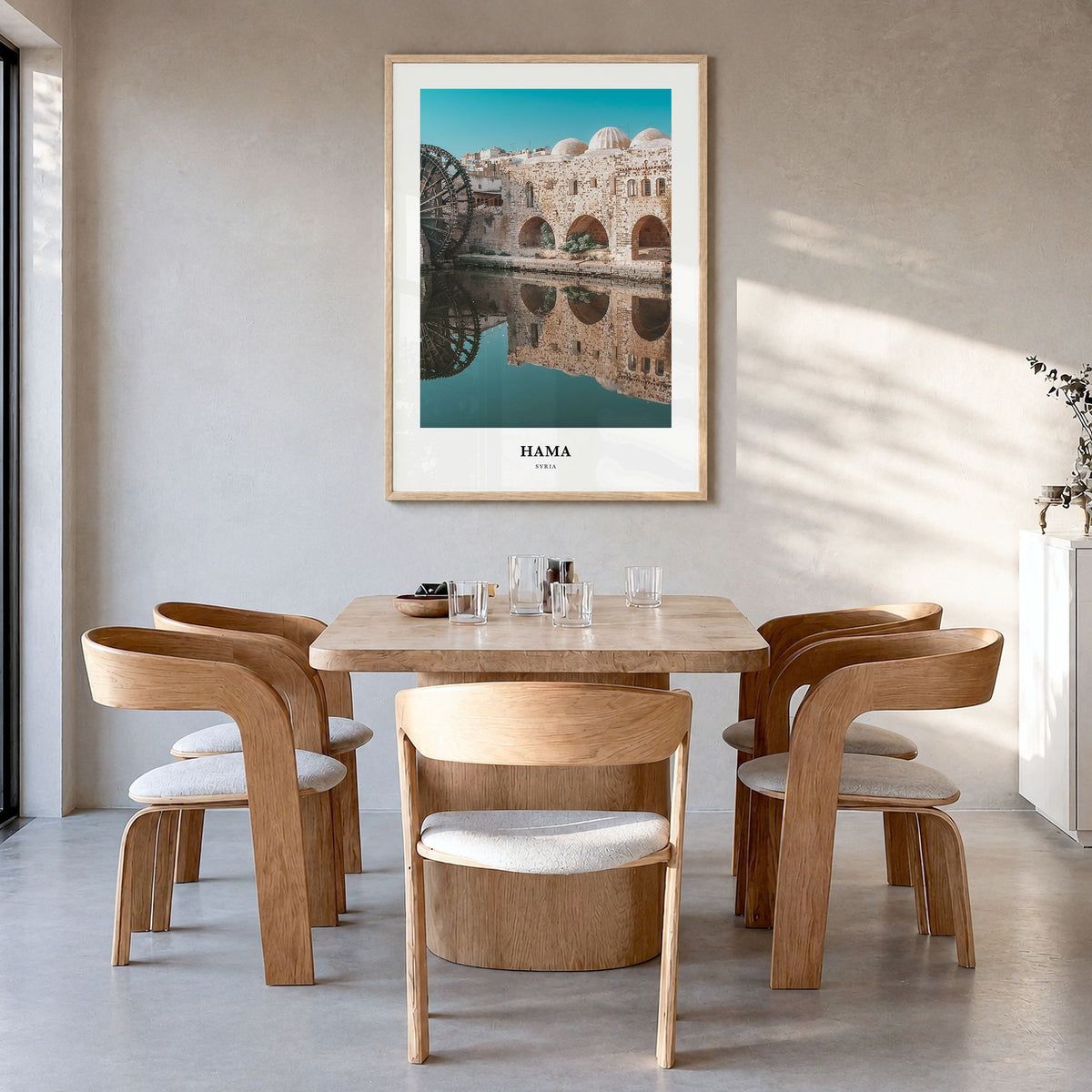 Hama Classic Poster in a natural wood frame, hanging in a dining room