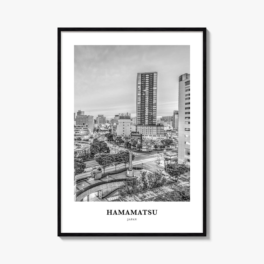 Hamamatsu black & white classic poster of Japan – vertical wall art, unframed print shown in interior mockup