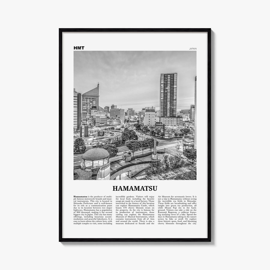 Hamamatsu black & white newspaper poster of Japan – vertical wall art, unframed print shown in interior mockup