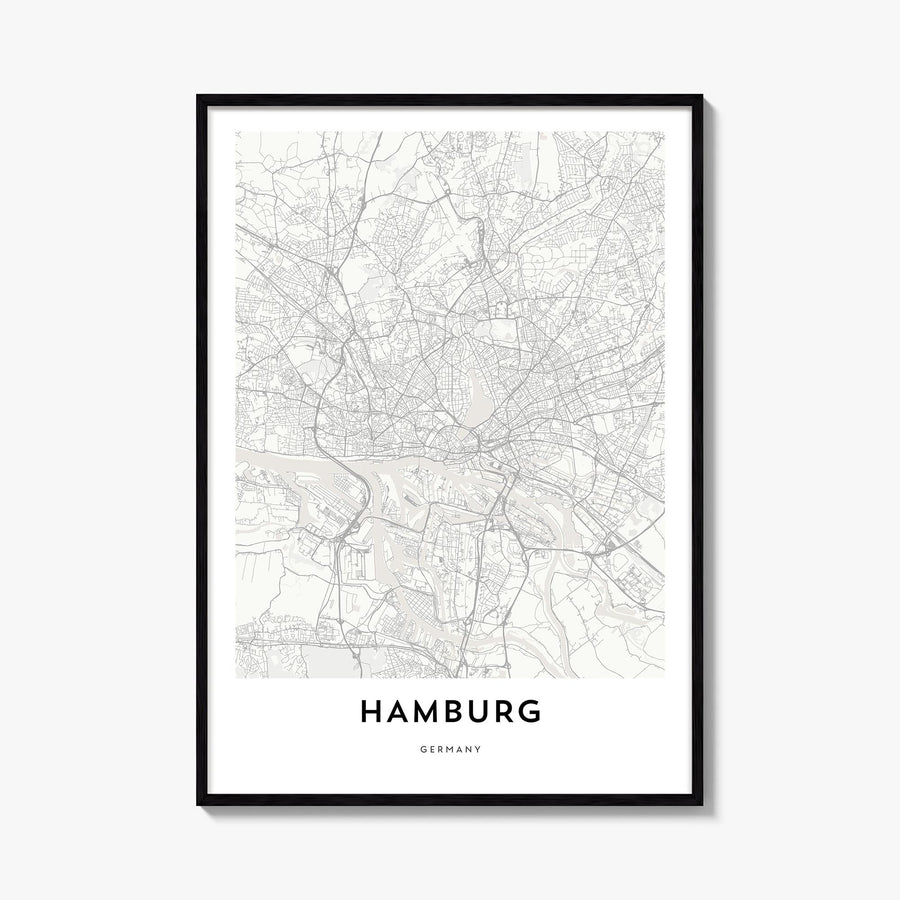 Hamburg black & white map poster of Germany – vertical wall art, unframed print shown in interior mockup