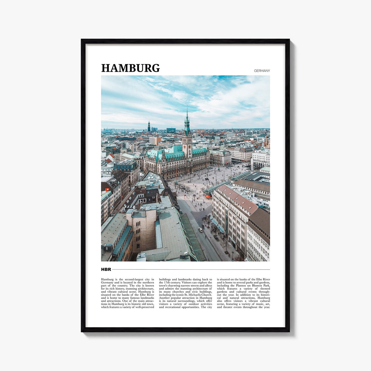 Hamburg colorful travel poster of Germany – vertical wall art, unframed print shown in interior mockup