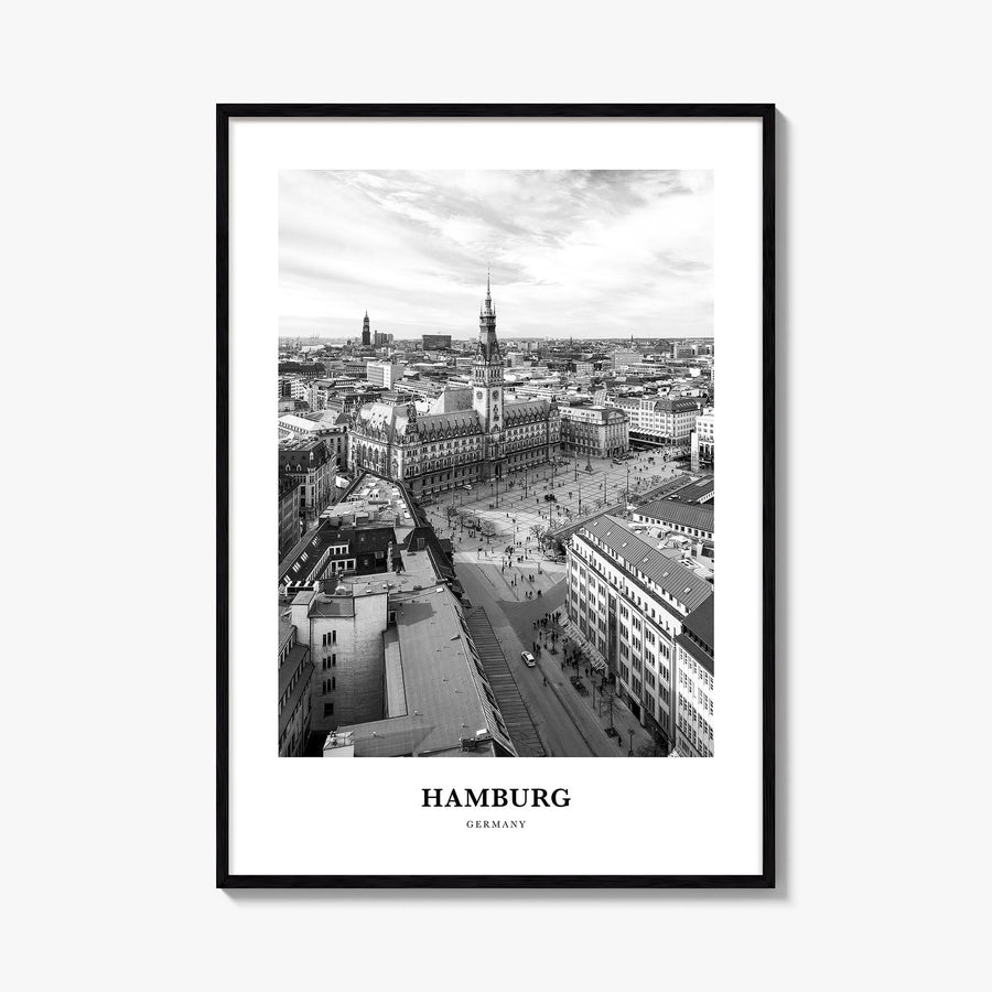 Hamburg no. 1 black & white classic poster of Germany – vertical wall art, unframed print shown in interior mockup