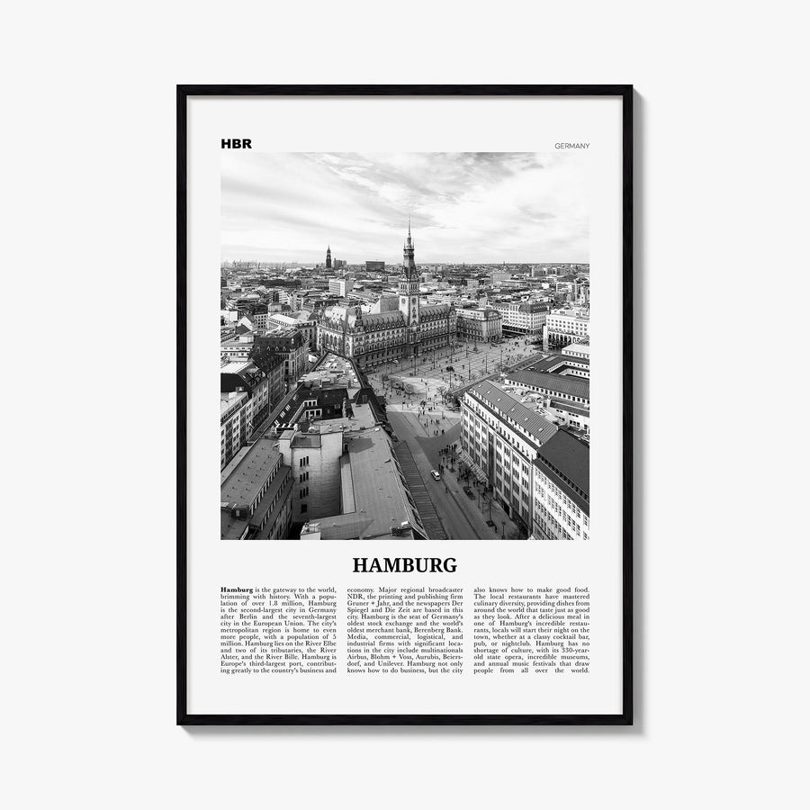 Hamburg no. 1 black & white newspaper poster of Germany – vertical wall art, unframed print shown in interior mockup