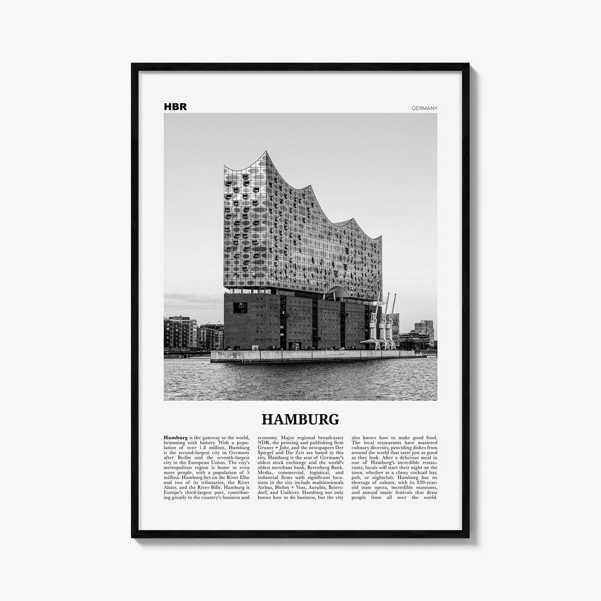 Hamburg no. 2 black & white newspaper poster of Germany – vertical wall art, unframed print shown in interior mockup