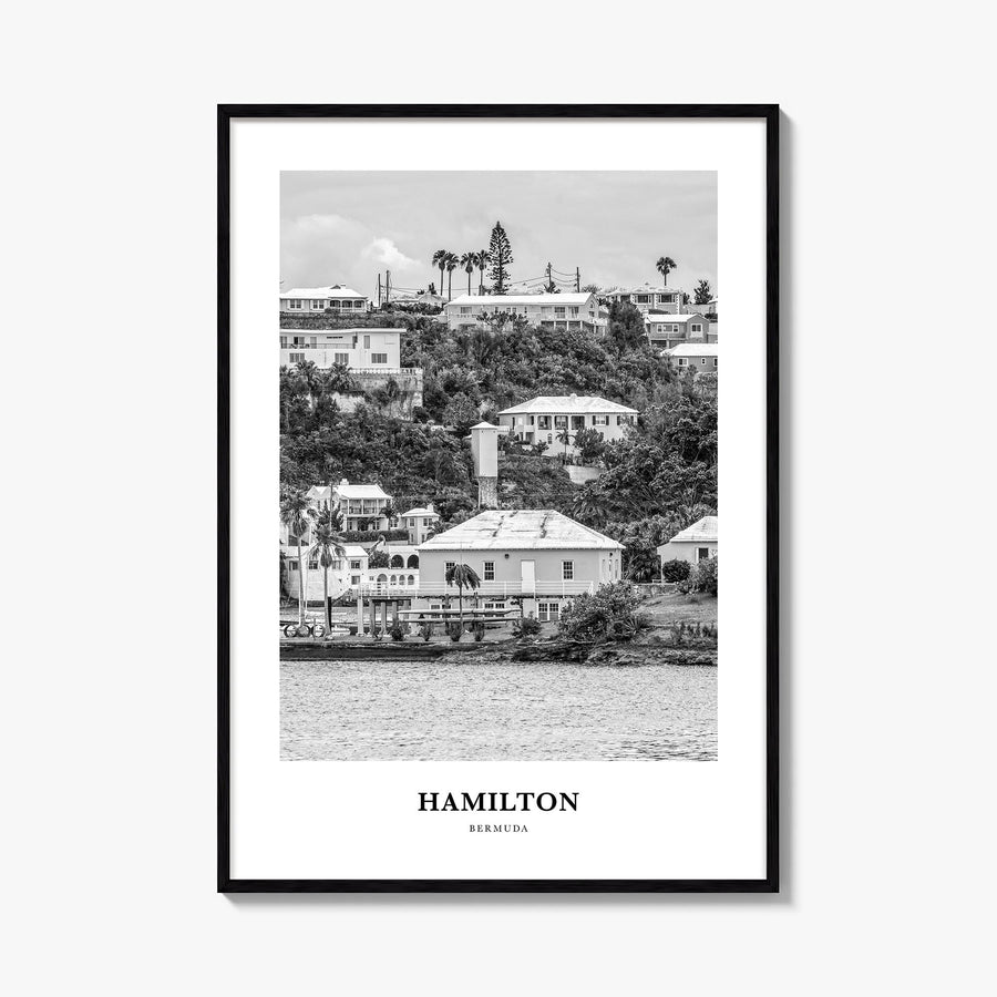 Hamilton, Bermuda black & white classic poster of Bermuda – vertical wall art, unframed print shown in interior mockup