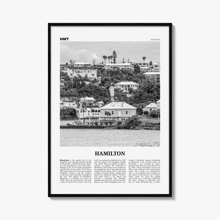 Hamilton, Bermuda black & white newspaper poster of Bermuda – vertical wall art, unframed print shown in interior mockup