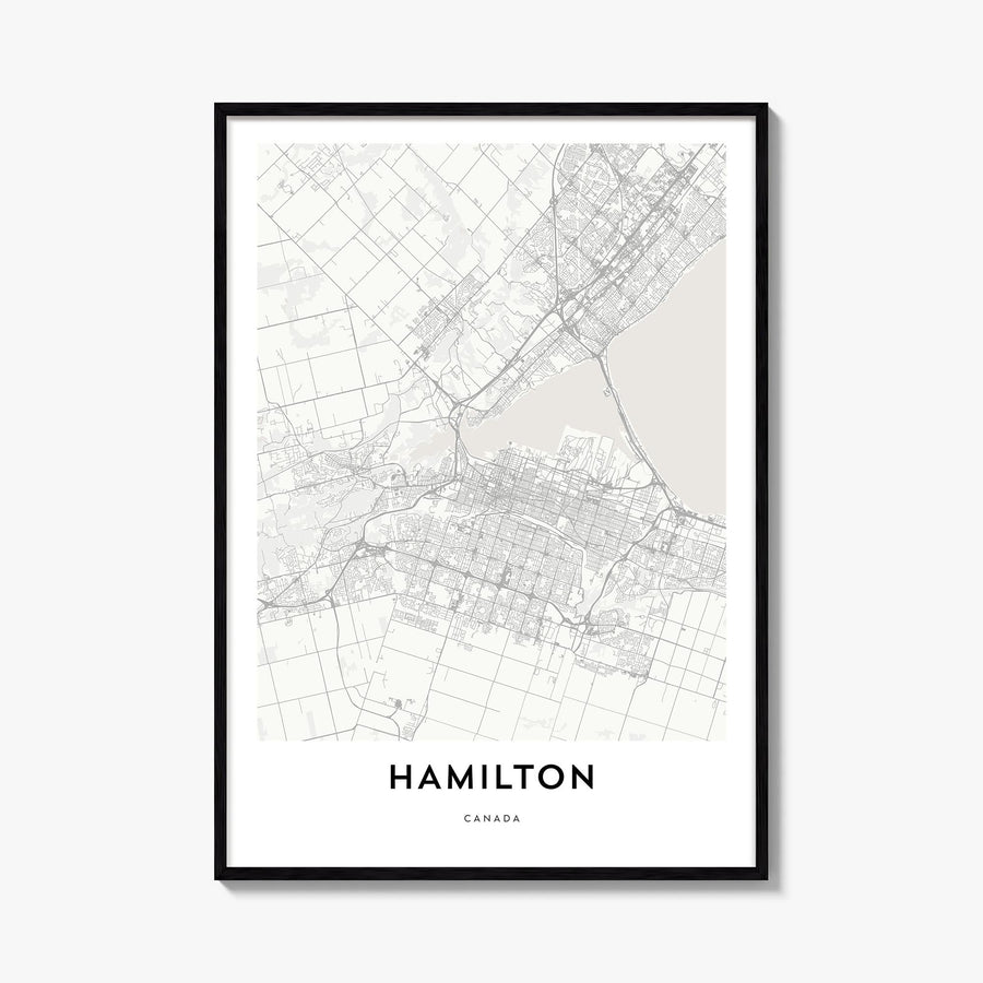 Hamilton, Canada black & white map poster of Canada – vertical wall art, unframed print shown in interior mockup