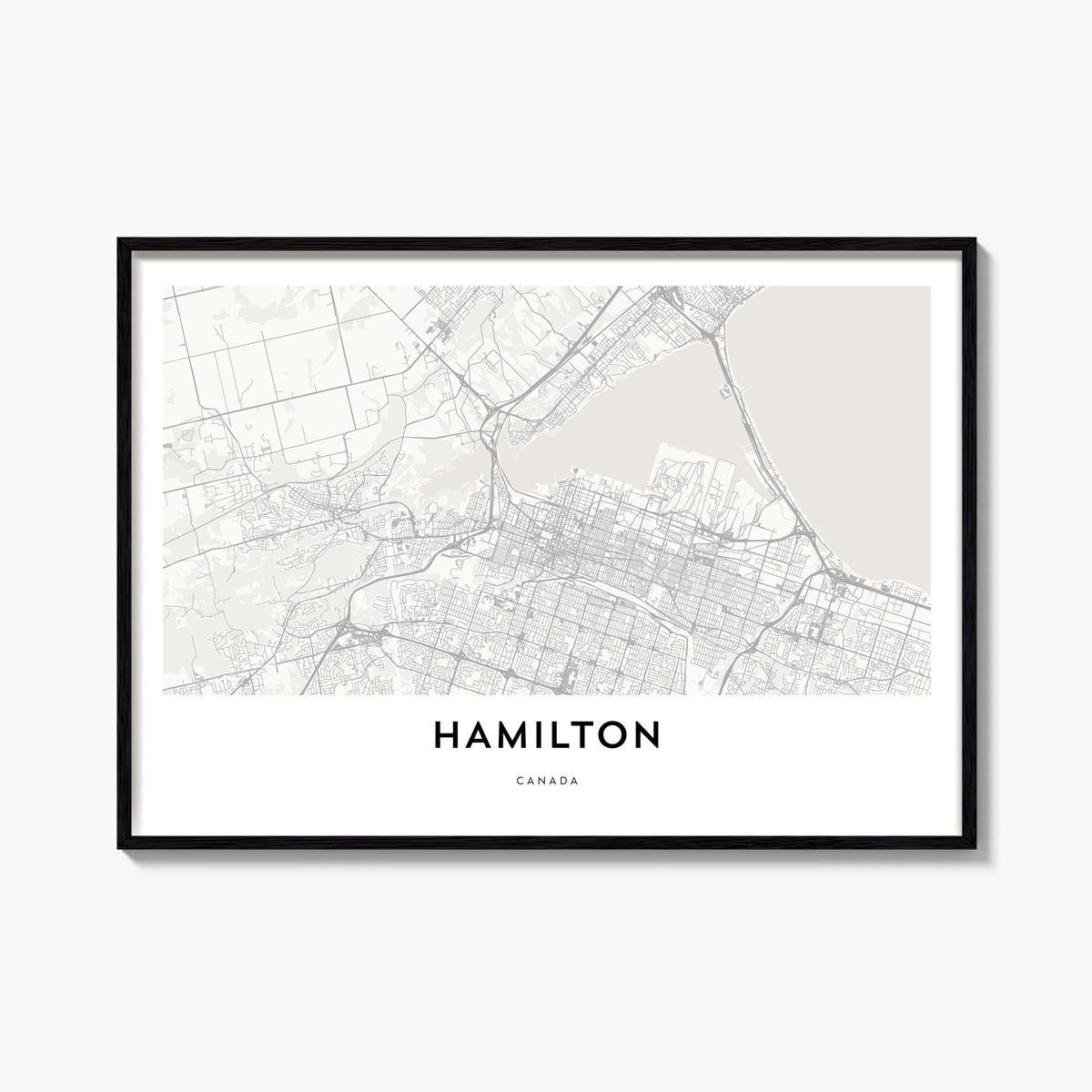 Hamilton, Canada black & white map poster of Canada – horizontal wall art, unframed print shown in interior mockup