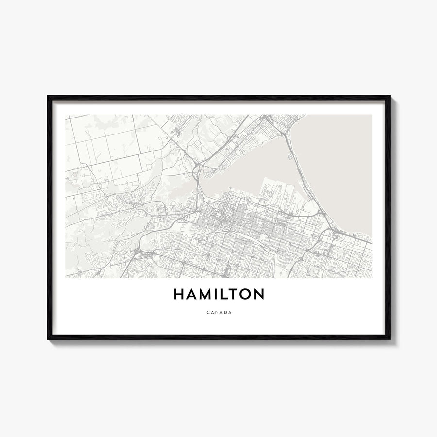 Hamilton, Canada black & white map poster of Canada – horizontal wall art, unframed print shown in interior mockup