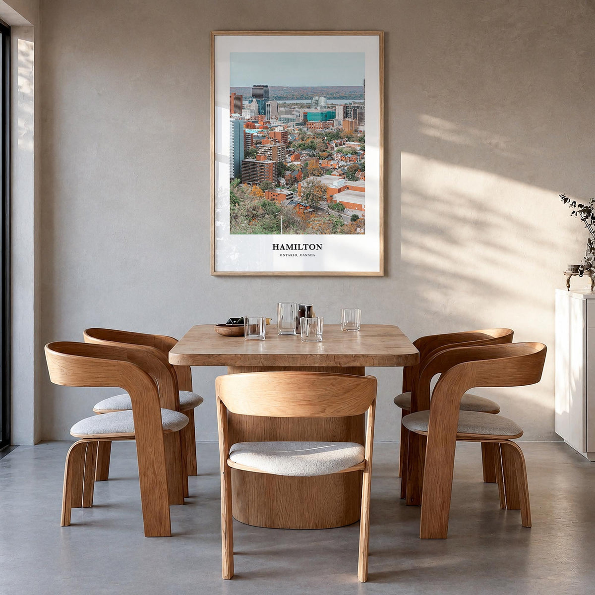 Hamilton, Canada colorful classic poster of Canada – vertical wall art in natural wood frame, hanging on wall