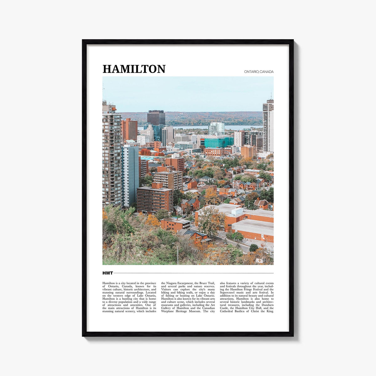 Hamilton, Canada colorful travel poster of Canada – vertical wall art, unframed print shown in interior mockup