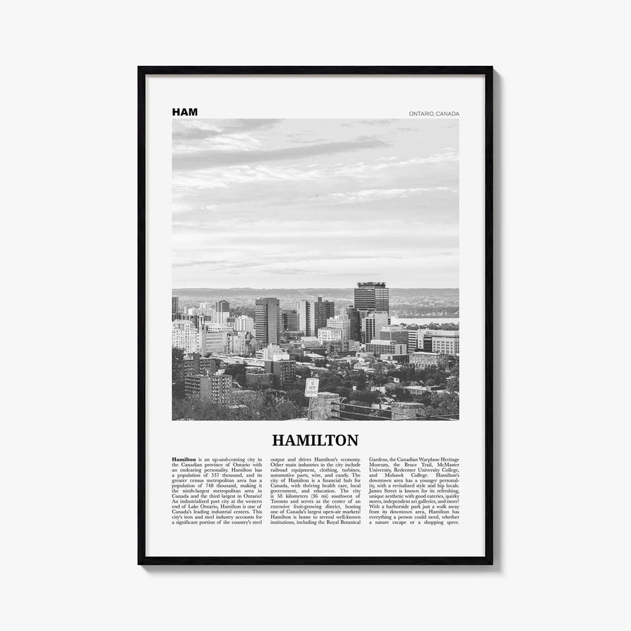 Hamilton, Canada no. 1 black & white newspaper poster of Canada – vertical wall art, unframed print shown in interior mockup