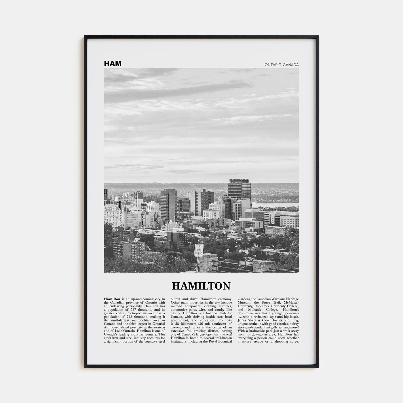 Hamilton, Canada No 1 Poster None / 8x12 in Nbourhood Travel B&W Poster