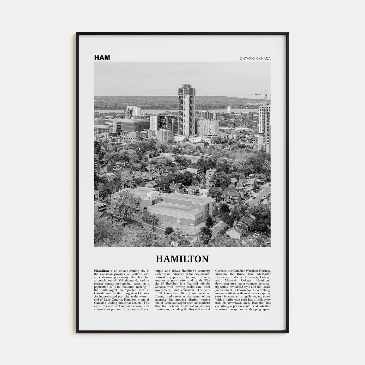 Hamilton, Canada No 2 Poster None / 8x12 in Nbourhood Travel B&W Poster