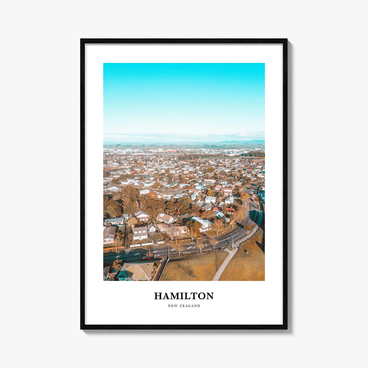 Hamilton, New Zealand colorful classic poster of New Zealand – vertical wall art, unframed print shown in interior mockup