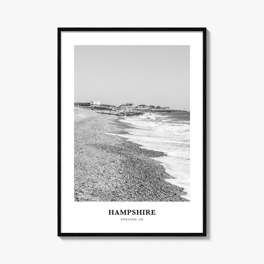 Hampshire black & white classic poster of United Kingdom – vertical wall art, unframed print shown in interior mockup