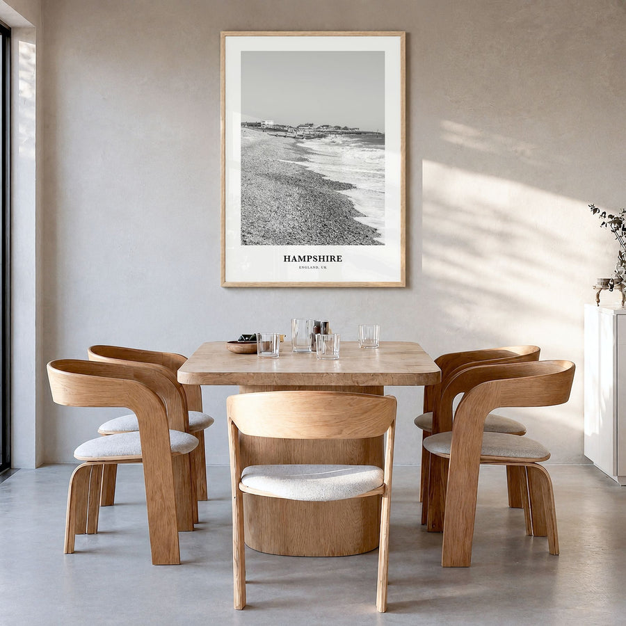 Hampshire Classic Poster in a natural wood frame, hanging in a dining room