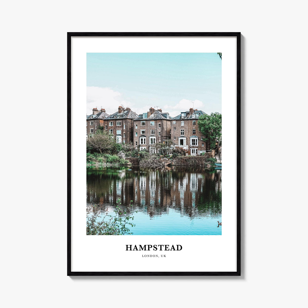 Hampstead colorful classic poster of London, England – vertical wall art, unframed print shown in interior mockup